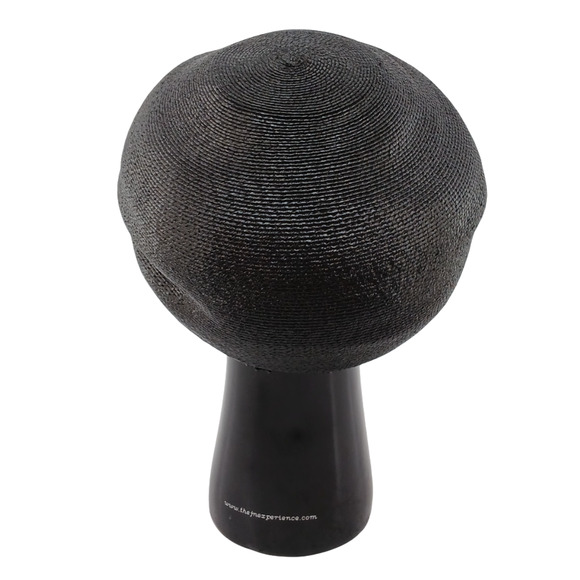 Vintage Black Straw Cloche Hat with Beaded Trim & Bow Accen - Picture 4 of 12